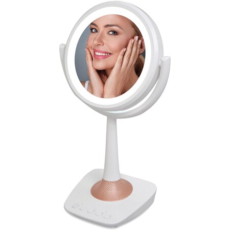 Qfx Lighted Makeup Mirror and Bluetooth Speaker (5") R-72